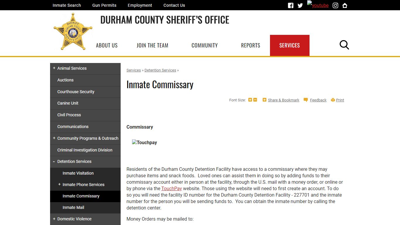 Inmate Commissary | Durham County Sheriff
